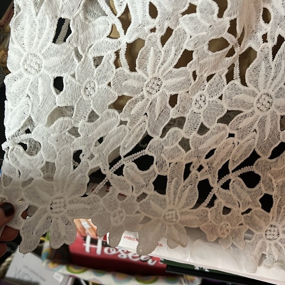 SANS SOUCI White/Tan Eyelet Detail Dress w/Spaghetti Straps, Sz Small, GUC. - Picture 6 of 11